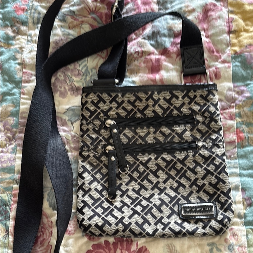 Tommy Hilfiger Black and Cream Crossbody Bag